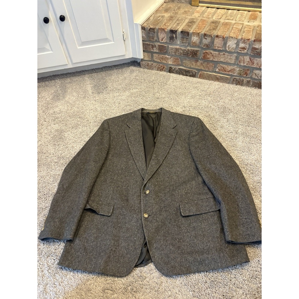 Turnbury Mens Gray 100% WOOL TWEED Blazer Suit Jacket 48L Union Made In USA